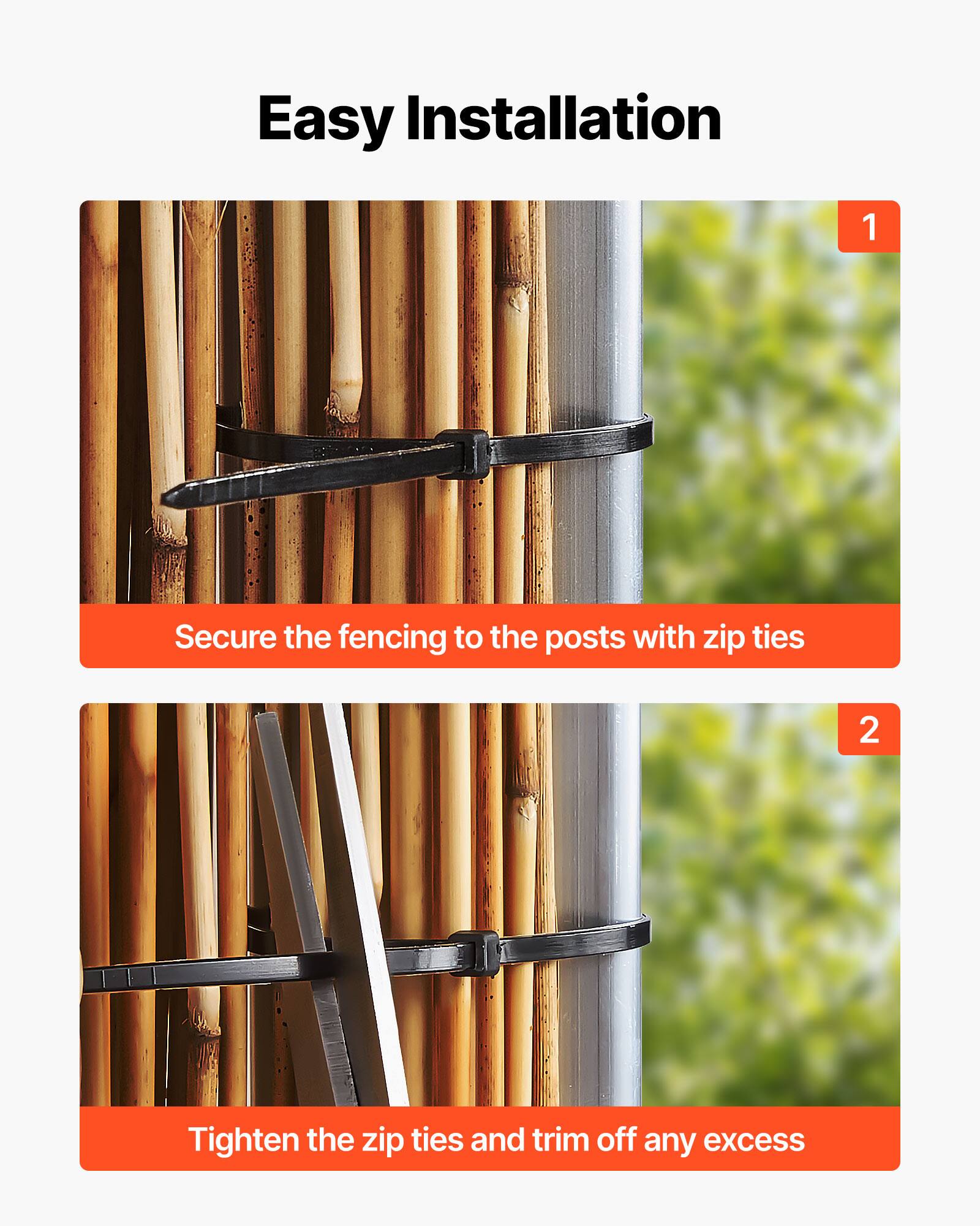 Easy Installation

1. Secure the fencing to the posts with zip ties
2. Tighten the zip ties and trim off any excess