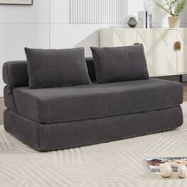 AENKYO - Convertible Folding Sofa Bed,Loveseat Sleeper,Full Size Corduroy Floor Couch Mattress for Living Room - Gray