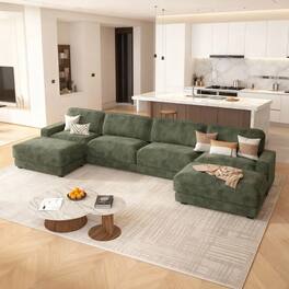 Vipbear - 160" Modular Sectional Sofa, Cloud Sectional Couch with Deep Seat, Modern Modular U-Shape Sofa Couch with Chaise - Green
