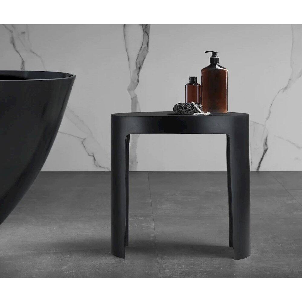 Left. Alfi - Black Matte Solid Surface Resin Bathroom / Shower Stool - Black.