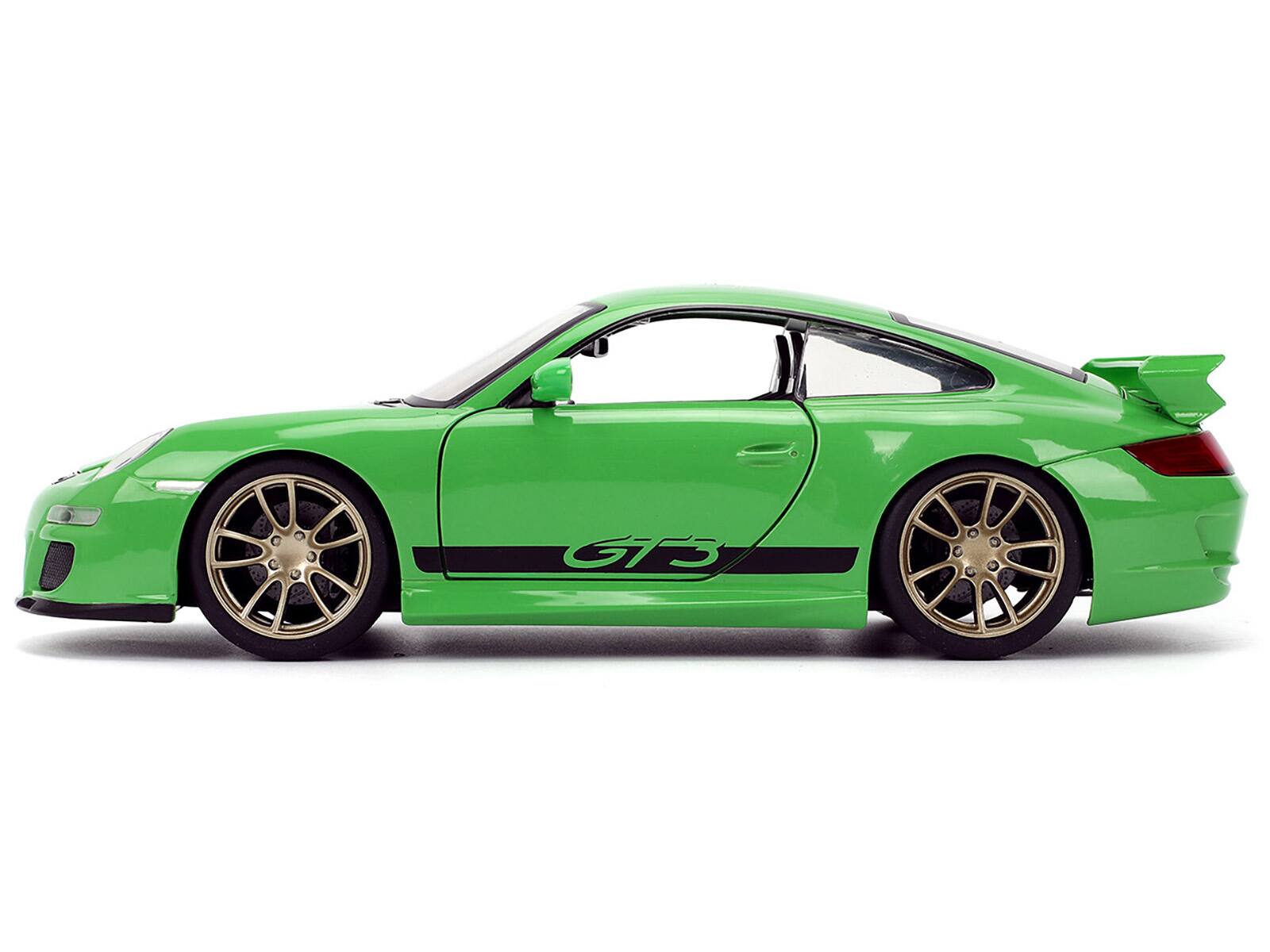 Alt View 2. Jada - Porsche 911 GT3 (997) Green with Black Accents "Fast X" (2023) Movie "25 Years of Fast & Furious" 1/24 Model Car by Jada.