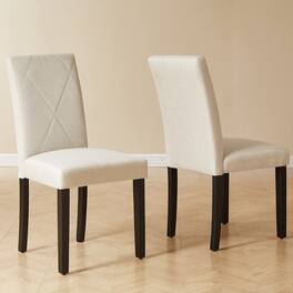 Vecelo - Set Of 2 Linen Upholstered Dining Chairs with Solid Wood Legs, High Back Ergonomic Kitchen Chairs - Beige