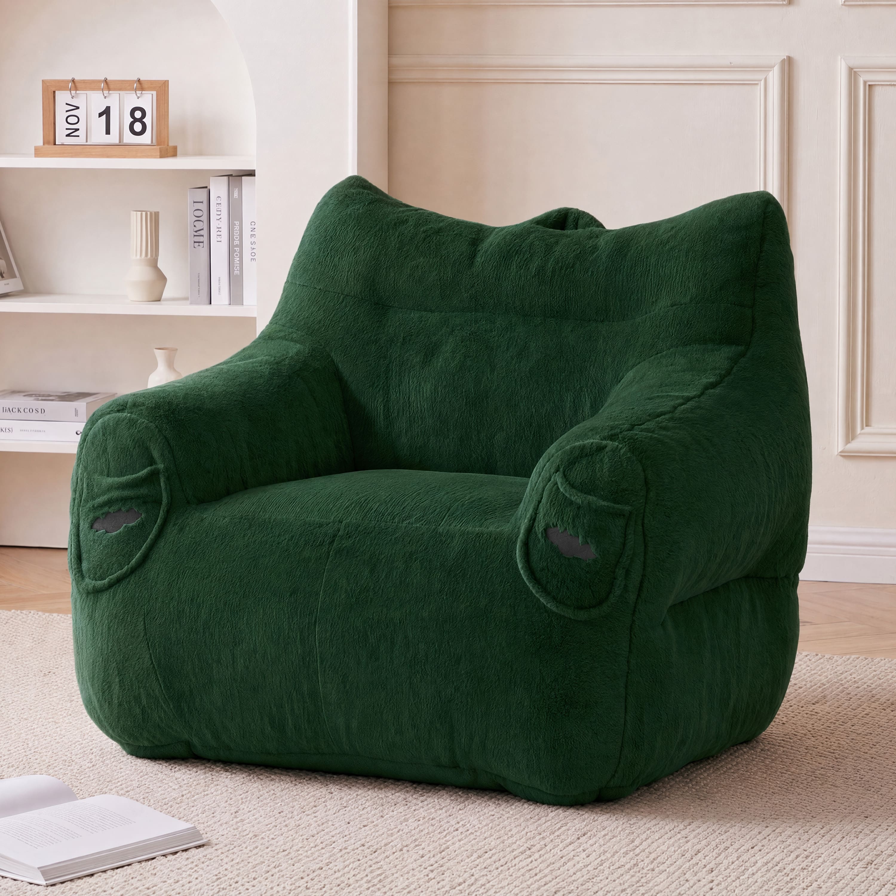 Vipbear - Bean Bag Chair for Kid&Adult, Accent Chair with Armrests&Back Support, Comfy Floor Sofa for Living Room, Bedroom - Green
