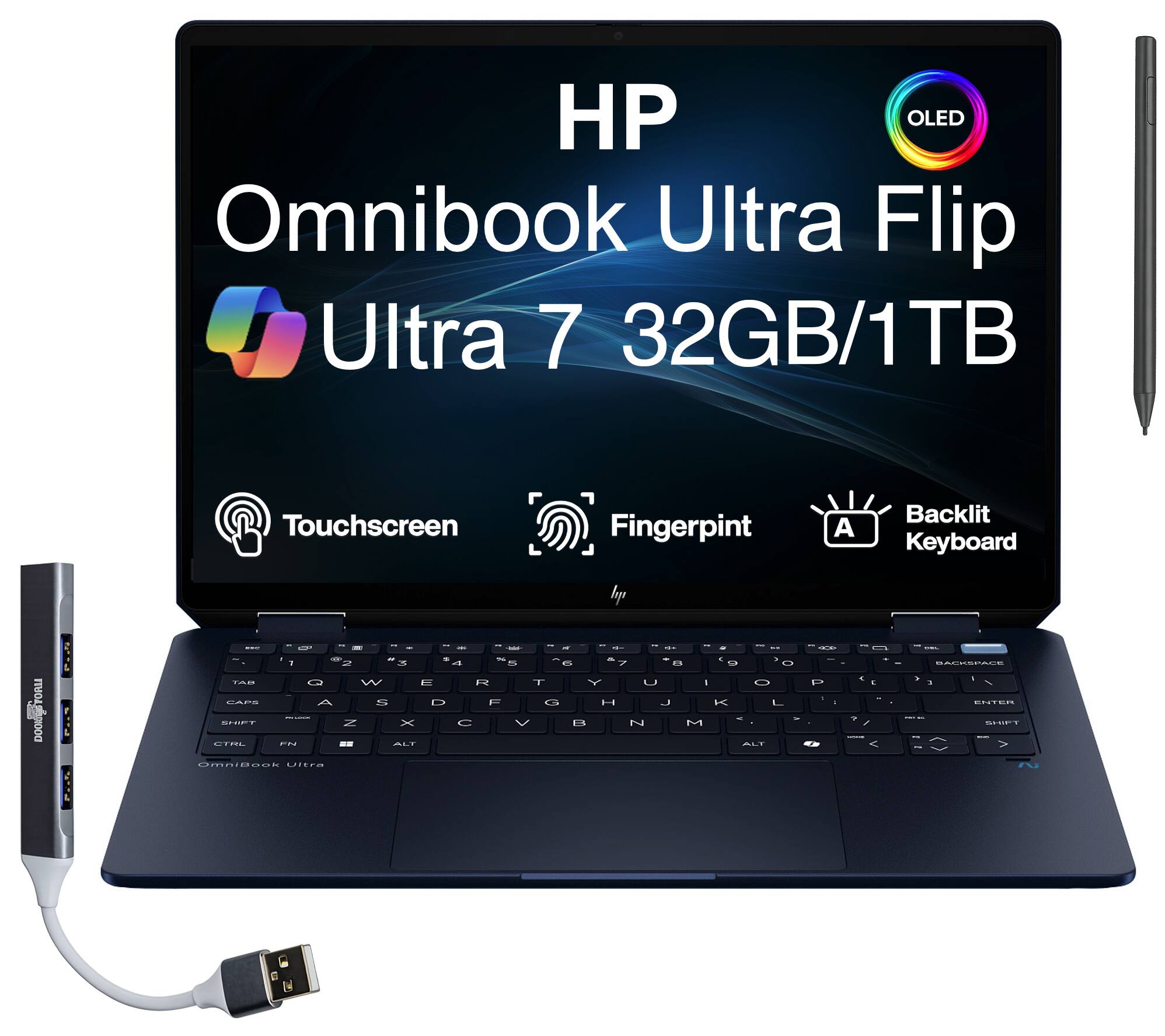 HP OLED Omnibook Ultra Flip Ultra 7 32GB/1TB Touchscreen Fingerprint Backlit Keyboard