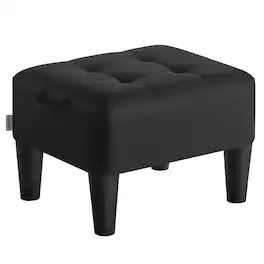 Songmics Home - Foot Stool with Legs, Small Footstool Ottoman, Linen-Look Fabric Seat with Thick Cushion,330 lb Weight Capacity - Ink Black