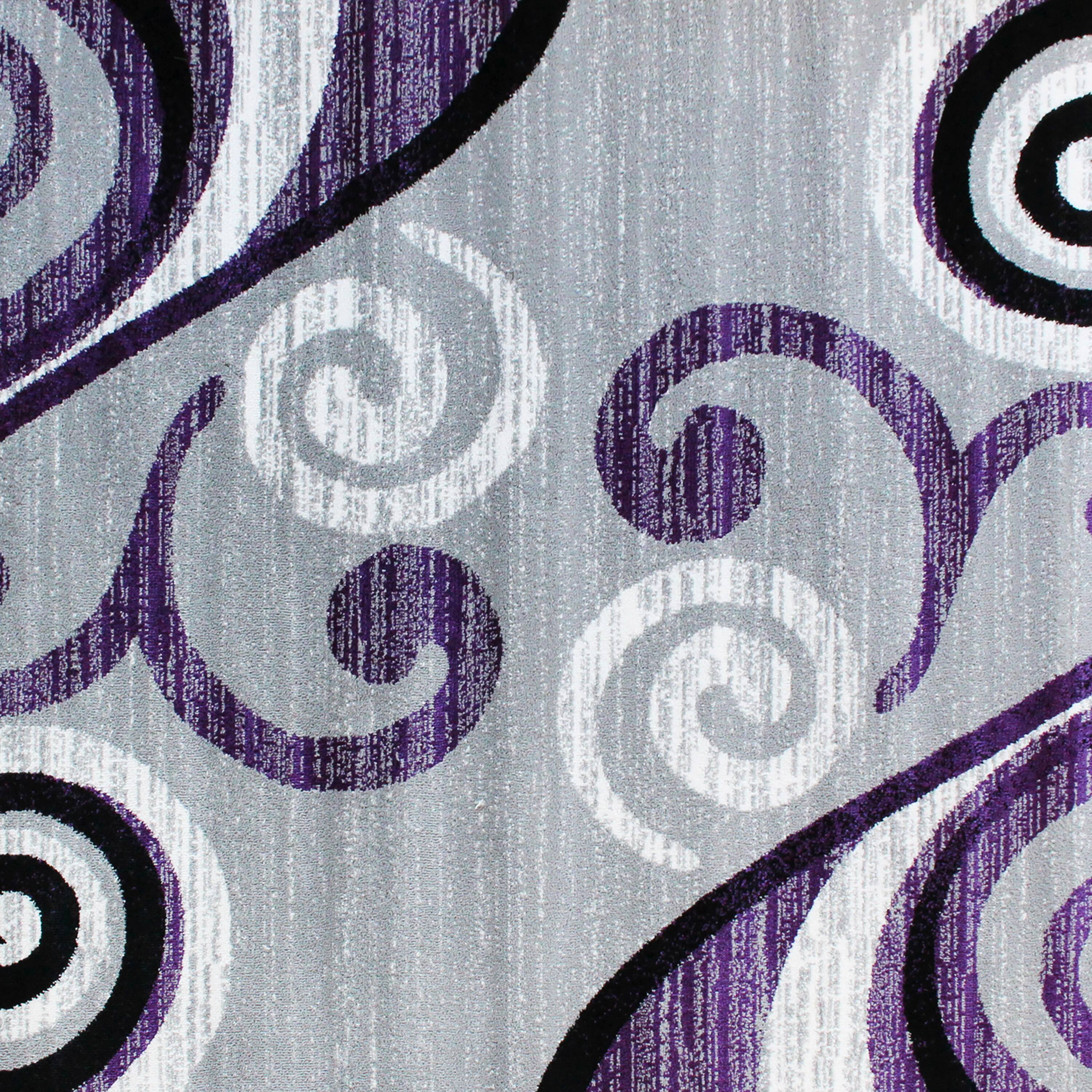 Alt View 6. Emma + Oliver - Helix Scraped Look Ultra Soft Plush Pile Olefin Accent Rug in Swirl Pattern, Jute Backing - Purple.