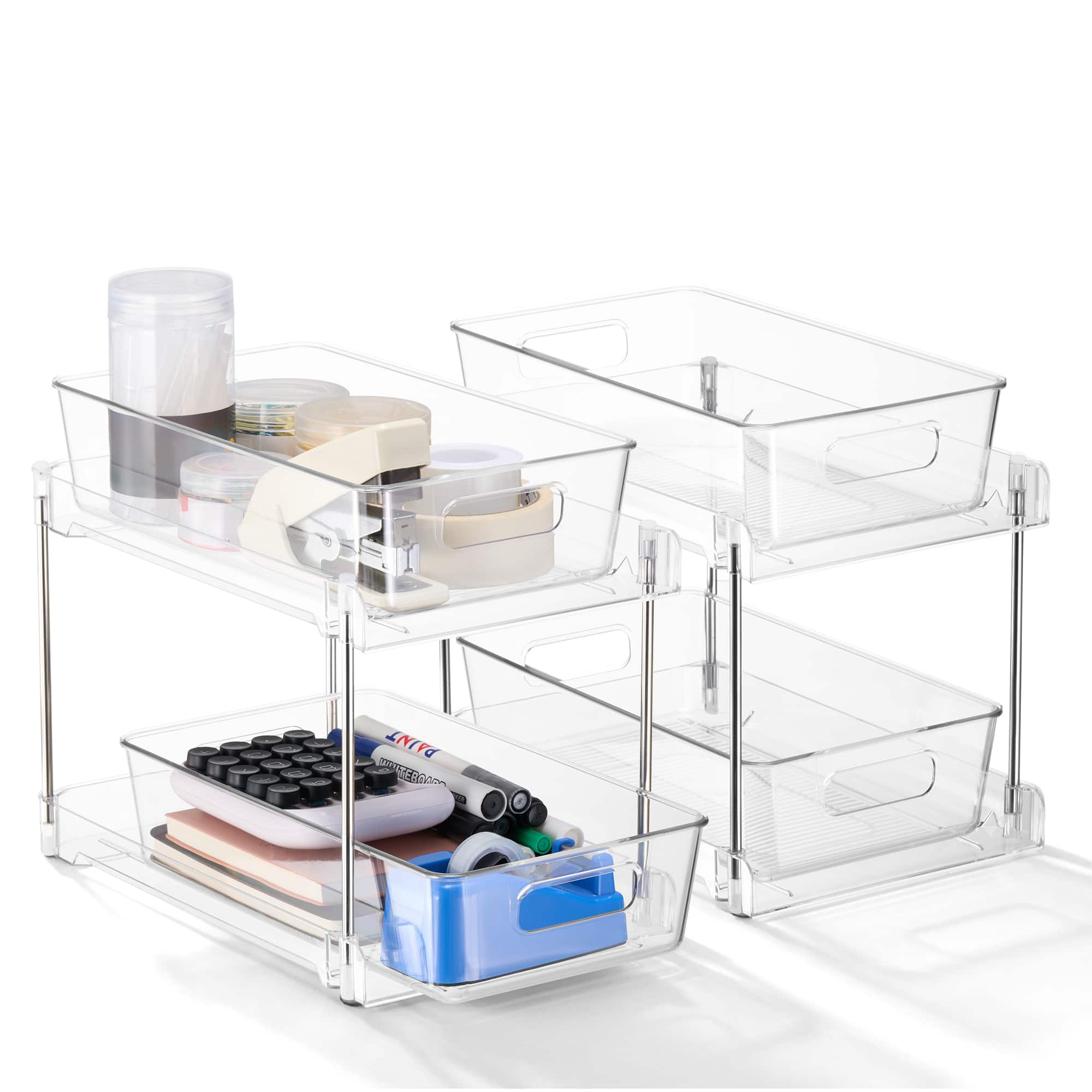 Sorbus - 2 Pack 2-Tier Pull-Out Desk & Office Organizers - Clear