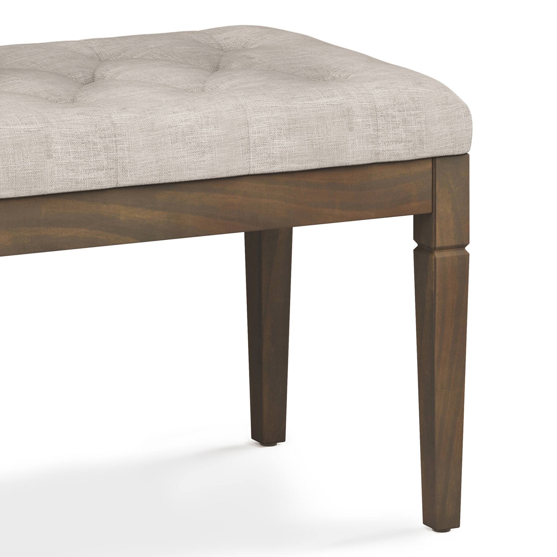 Alt View 1. Tiramisubest - Small Tufted Linen Ottoman Bench with Carved Legs in Natural - Gray.