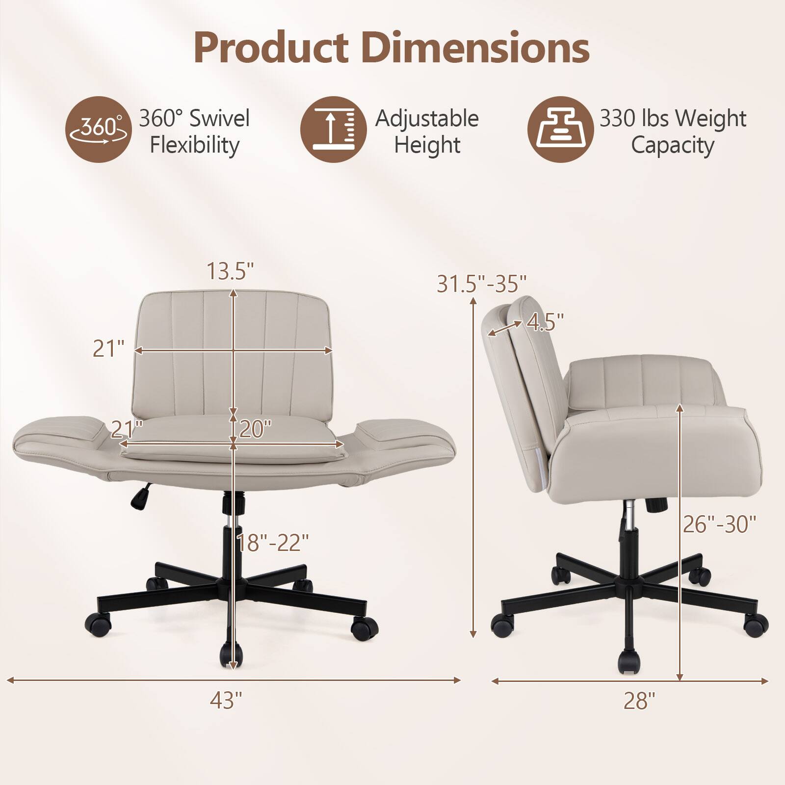 Costway Criss Cross Office Chair with 5 Level Adjustable Arms & Wheels ...