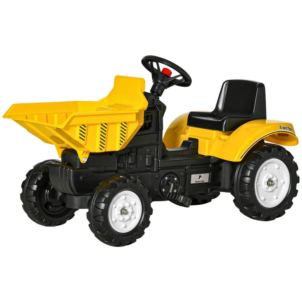 BreeBe - Aosom Ride-On Excavator Pedal Car with Manual Bucket, Forward/Backward, No Power, Pretend Play for Ages 3-6 - Yellow