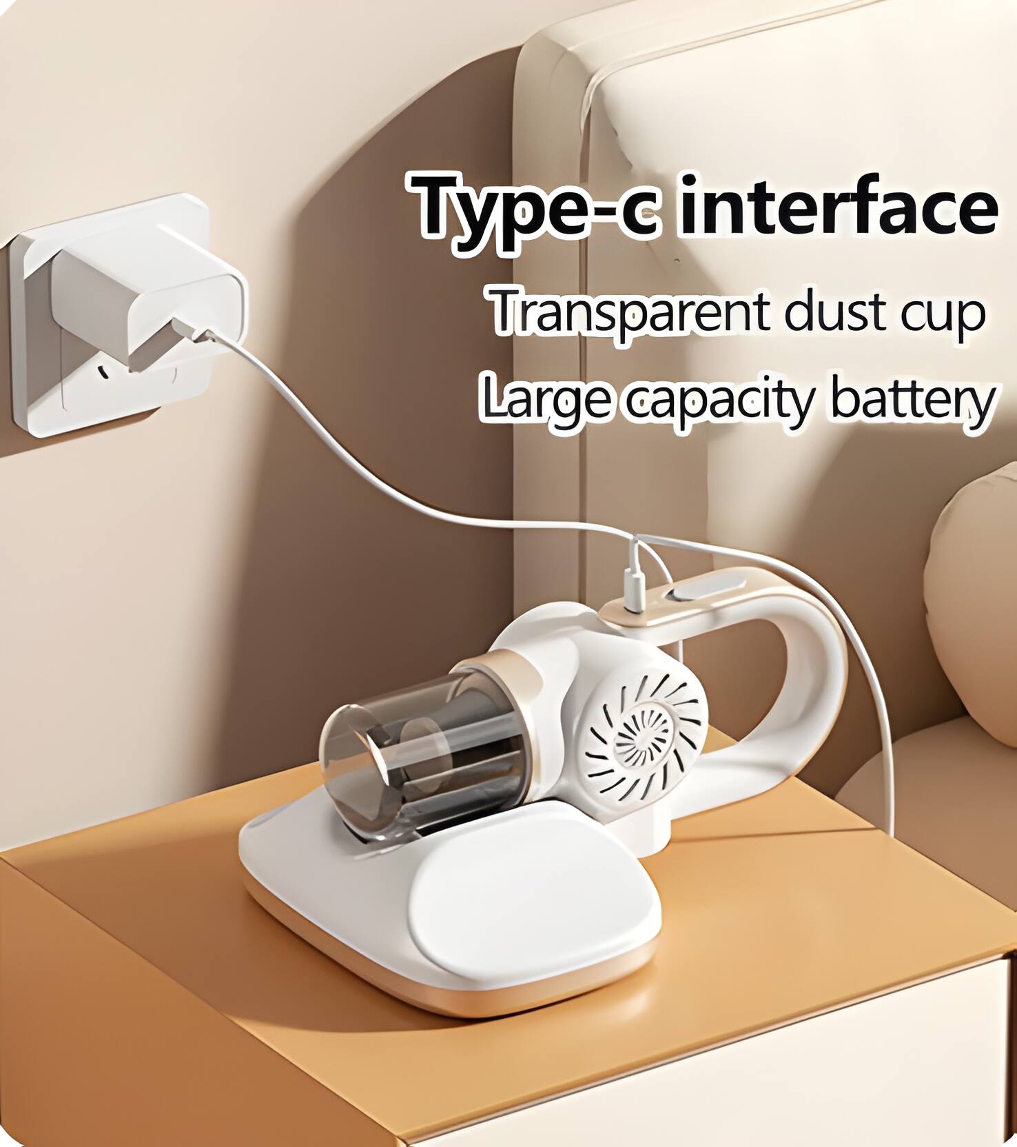 Type-c interface  
Transparent dust cup  
Large capacity battery