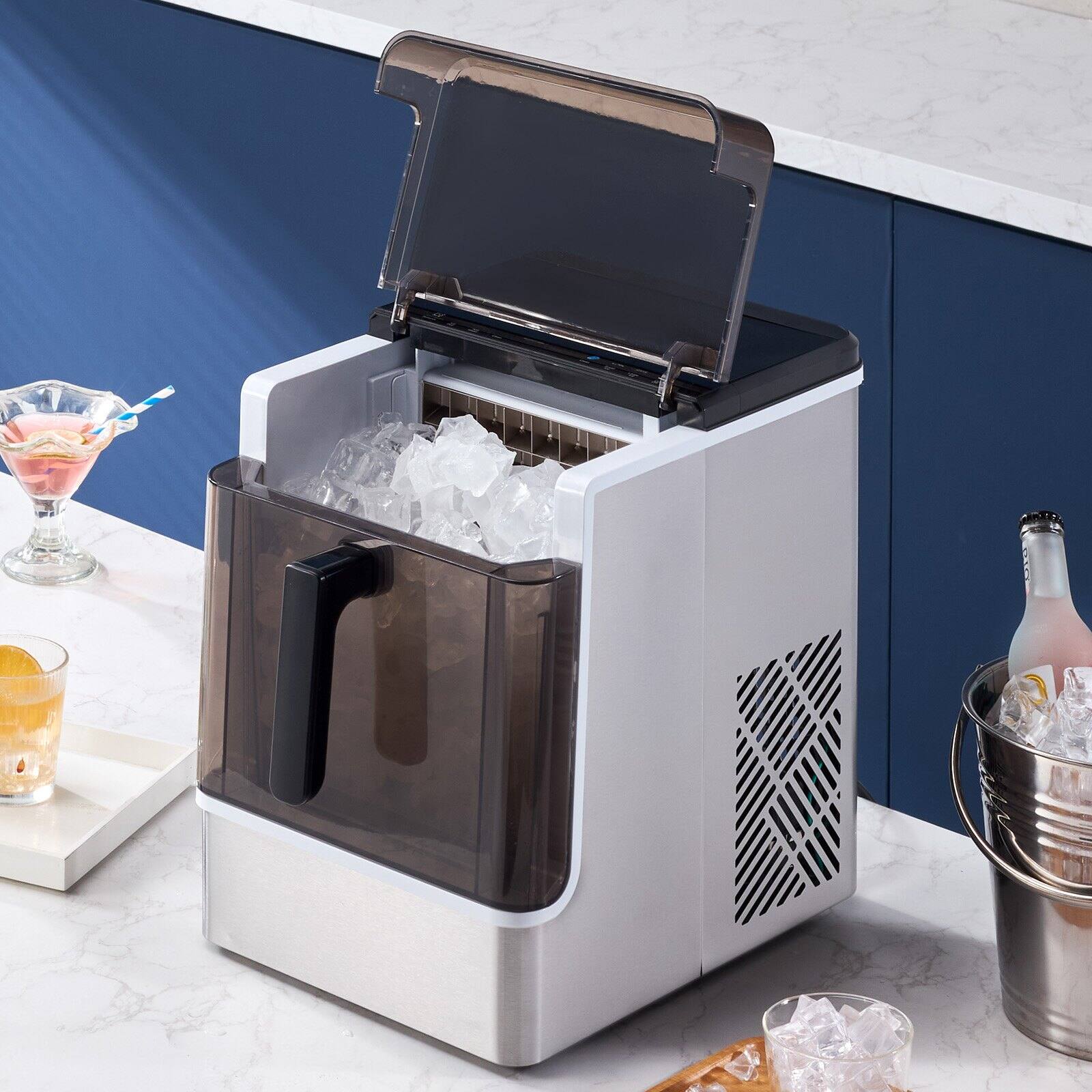 Alt View 1. Glintex - Countertop Ice Maker, 3 Cube Sizes, 32 Cubes in 15 Min, 46 lb/Day, Self-Cleaning, Easy Ice Transfer - Silver.