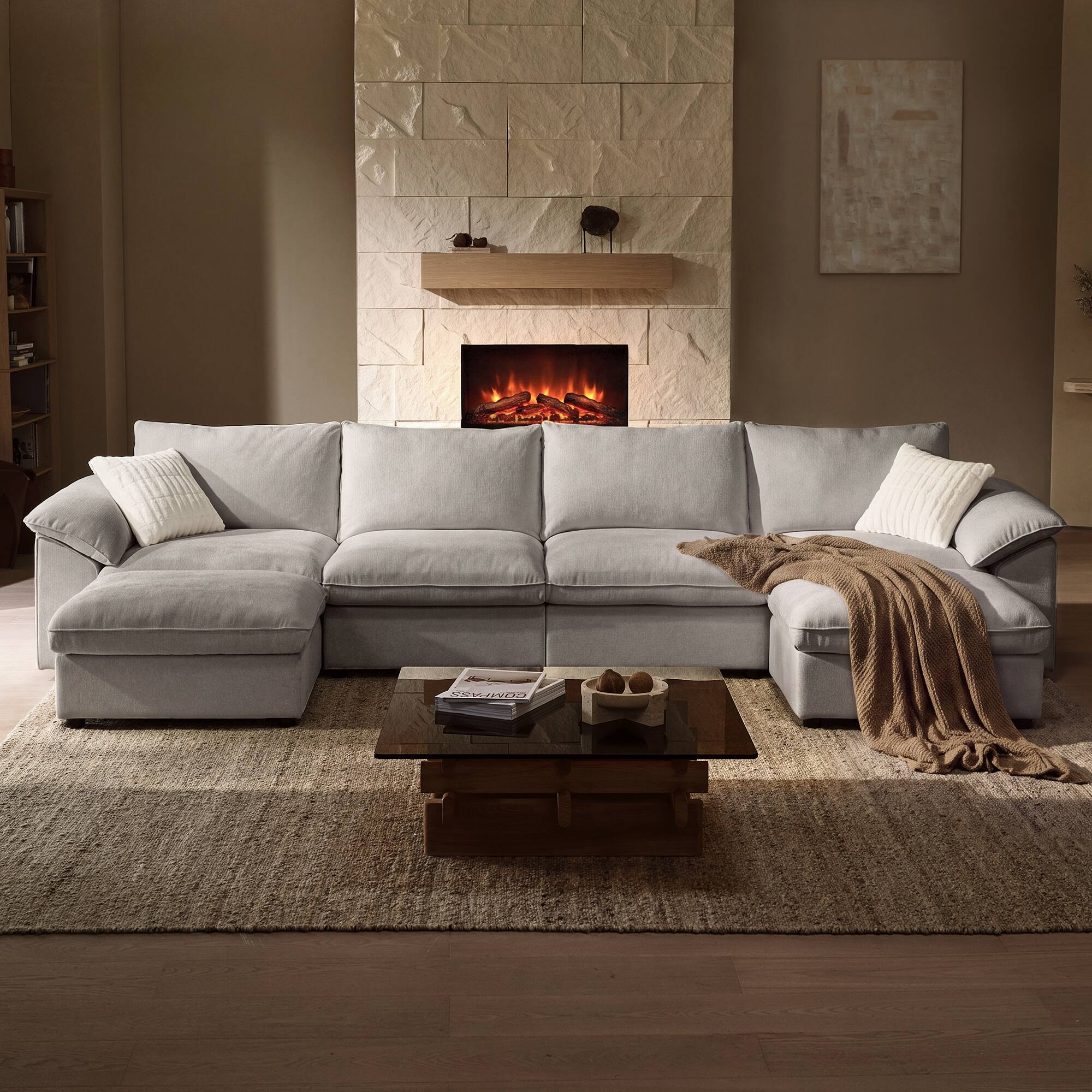 Angle. ModernMate - 145.64" W 4-Seat Chenille Cloud Down-Blend Modular U-shape Sectional with Storage Ottoman for Living Room - Gray U-Shaped.