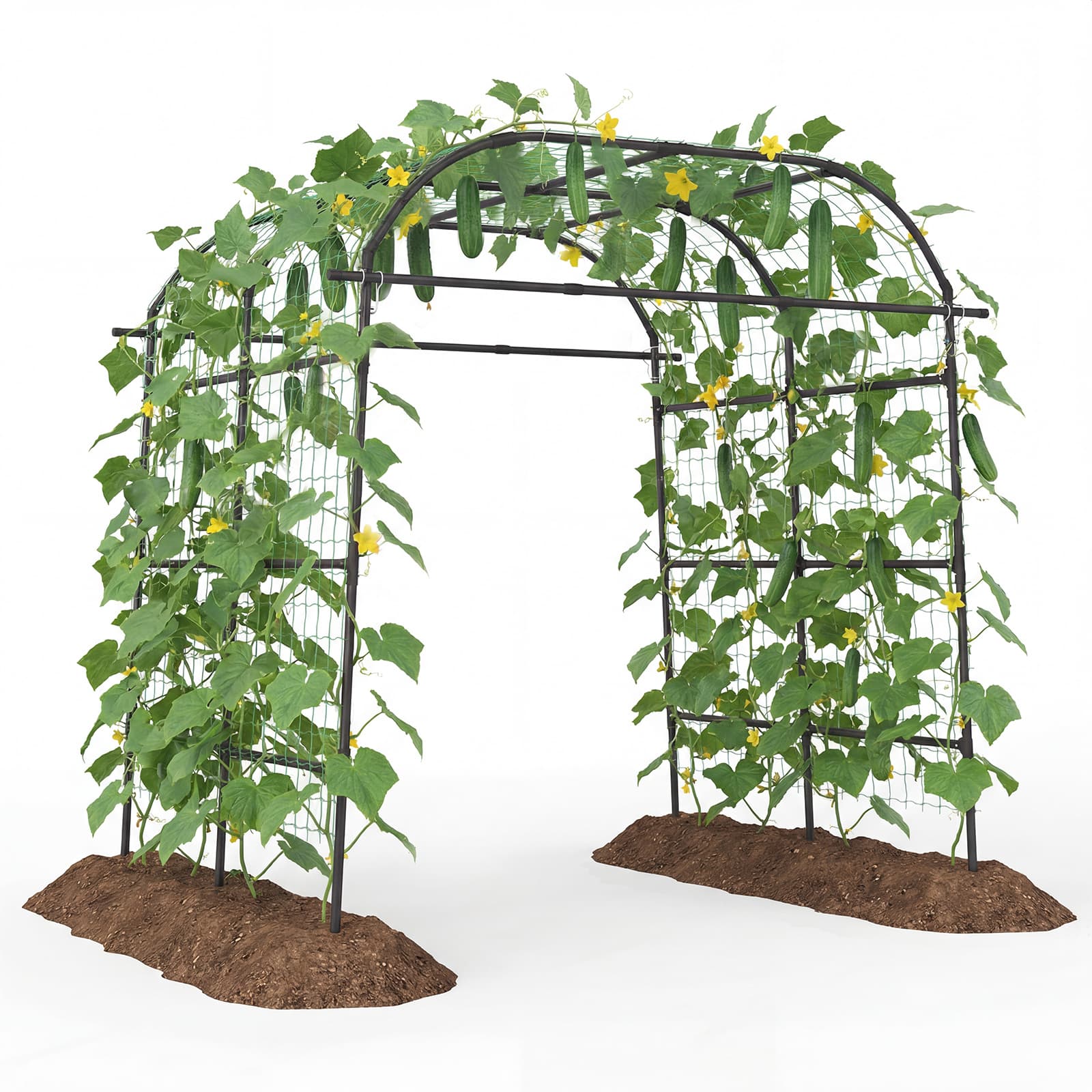 Gymax - Metal Garden Arch Trellis for Climbing Plants Outdoor Wide Cucumber Trellis - Black