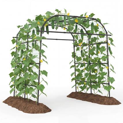 Front. Gymax - Gymax Metal Garden Arch Trellis for Climbing Plants Outdoor Wide Cucumber Trellis - Black.