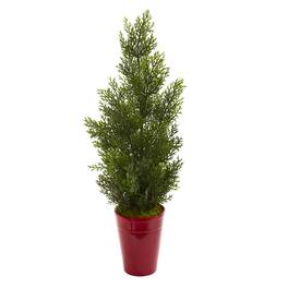 BreeBe - 27" Mini Cedar Pine Tree in Planter (Indoor/Outdoor) - Red