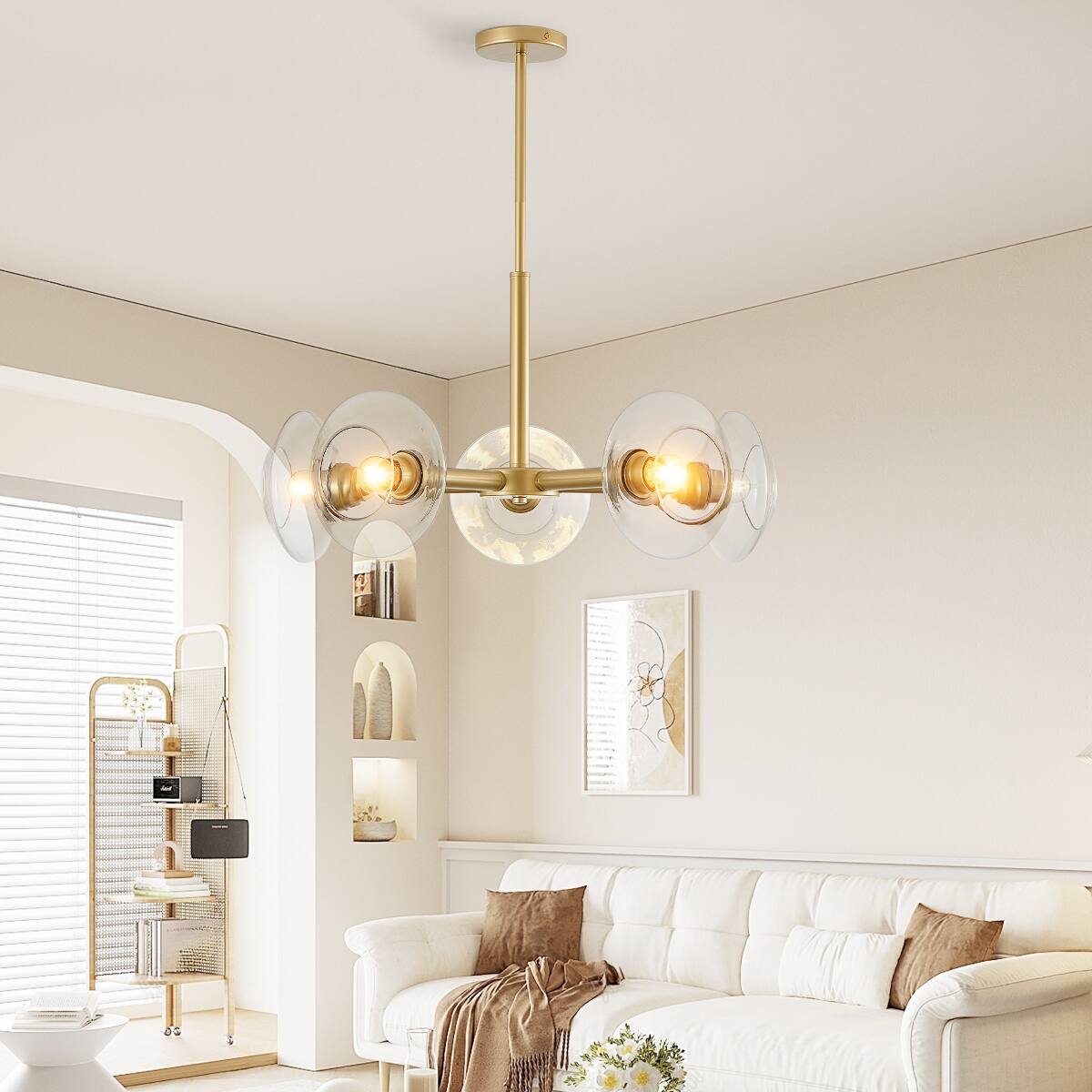 Alt View 1. Loheer - Loheer Gold Five Light Sputnik Chandelier with Clear Glass Shades, Modern Dining Room Ceiling Fixture.