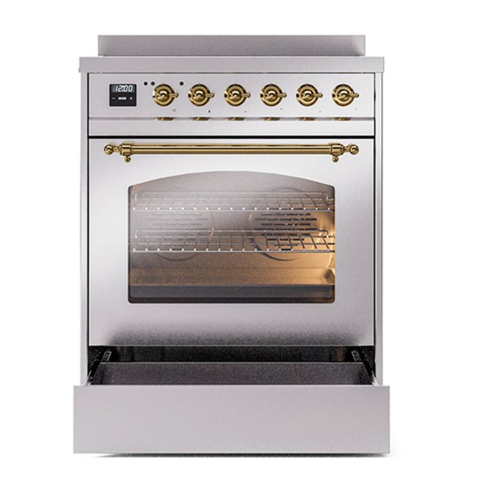 Alt View 3. iLive - ILVE Nostalgie II 30 inch Induction Range with 4 Elements (Triple Glass Door, Stainless Steel, Brass) - Stainless Steel.