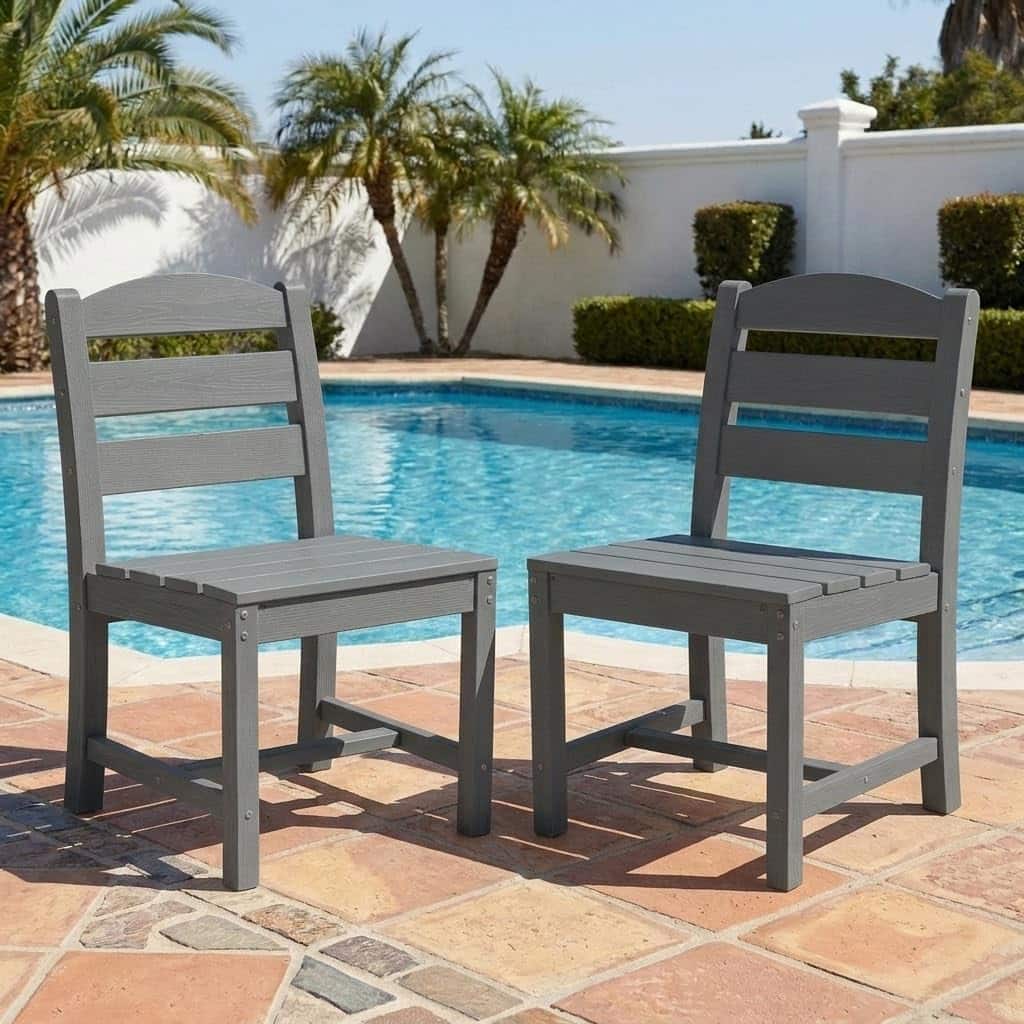 SERWALL - Outdoor HDPE Armless Dining Chairs Set of 2,All-Weather Use - Gray