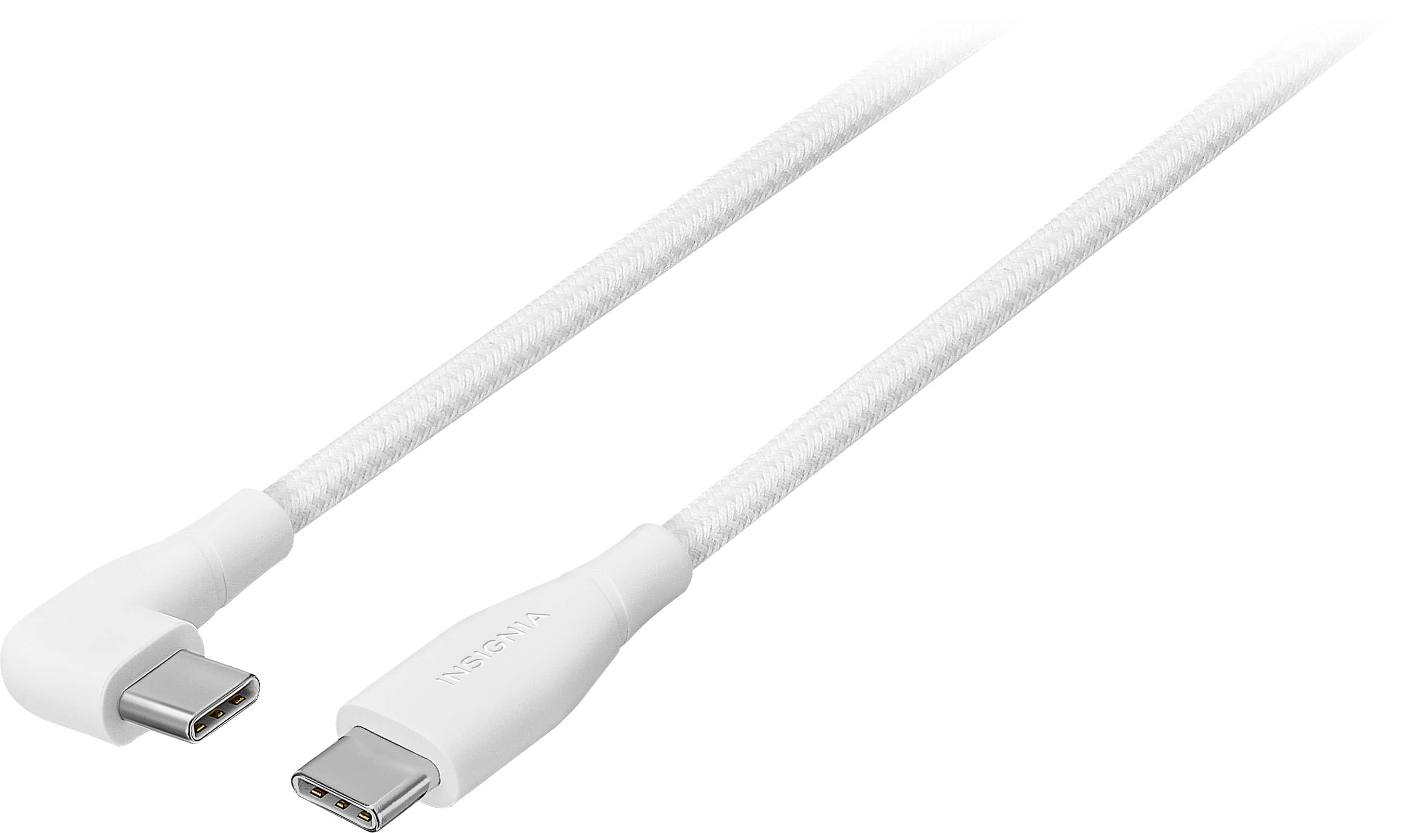 Insignia™ - 7' USB-C to Right-Angle USB-C Braided Charging Cable - White - Front_Zoom