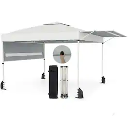 Costway - 10x17 FT Pop Up Canopy Tent with Dual Adjustable Awnings, Silver-Coated Fabric - White