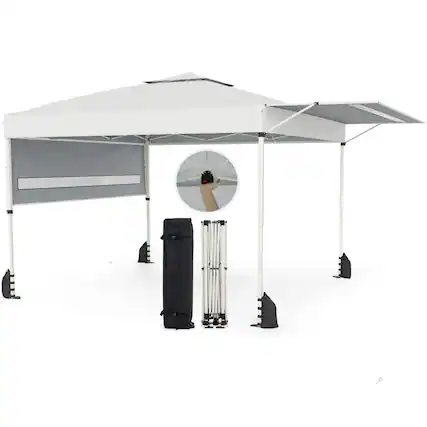 Front. Costway - Costway 10x17 FT Pop Up Canopy Tent with Dual Adjustable Awnings, Silver-Coated Fabric - White.