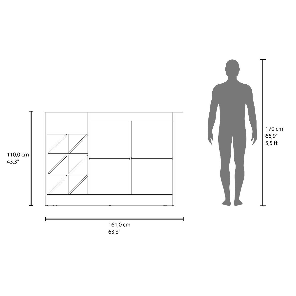110,0 cm 43,3"  
161,0 cm 63,3"  
170 cm 66,9" 5,5 ft