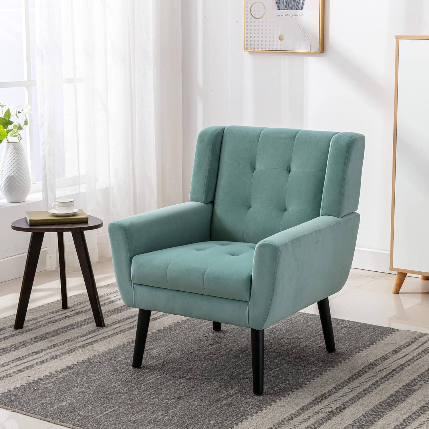 Alt View 3. Trinkets Crazed - Modern Soft Velvet Material Ergonomics Accent Chair With Black Legs - mint green.