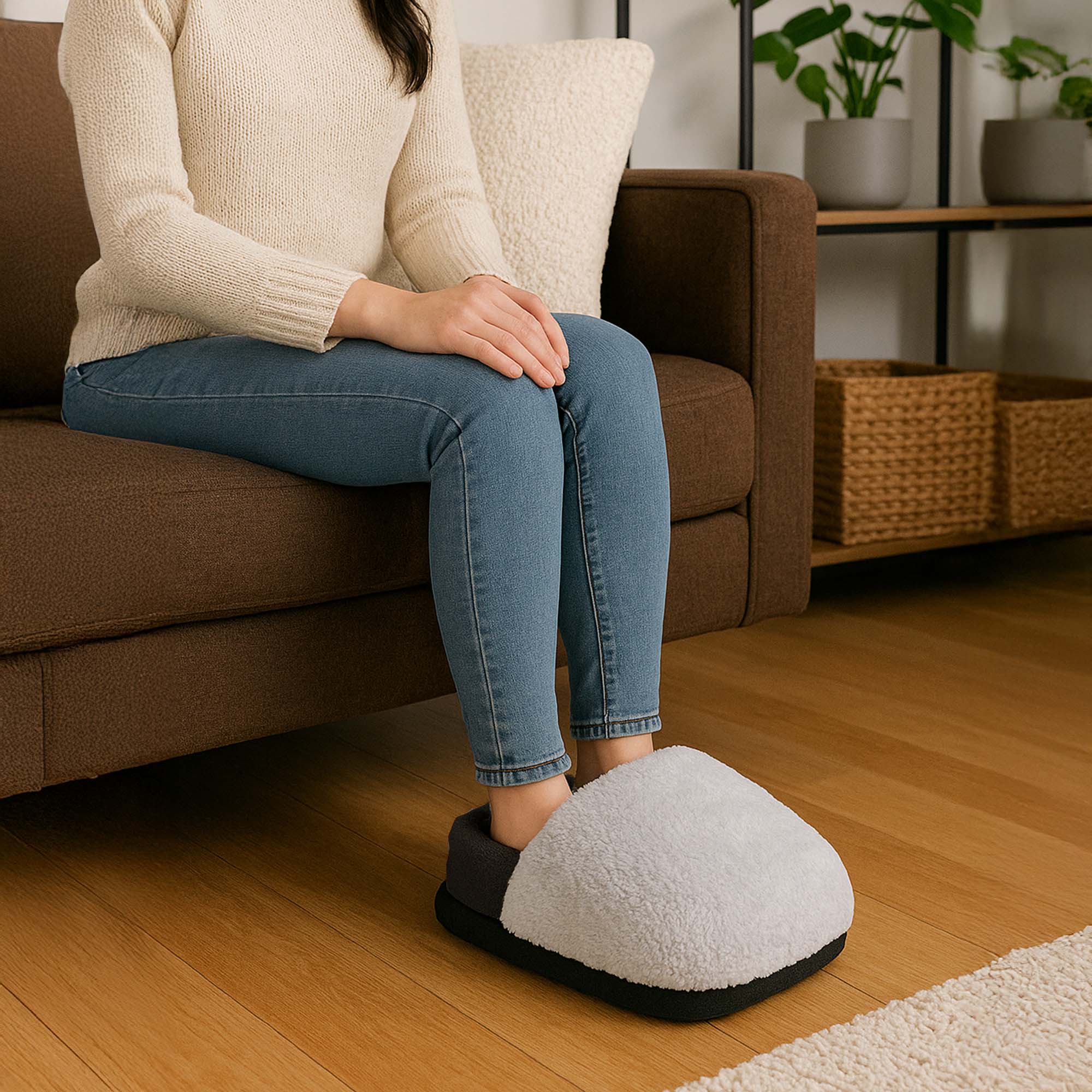 Left. Pursonic - Ultra Plush Heated Foot Warmer & Massager: Cozy Relief Anytime, Anywhere.