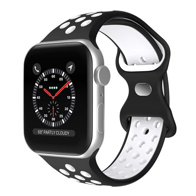 StrapsCo - ColorBlock Active Strap Silicone Rubber Watch Band For Apple Watch - 44mm/45mm/46mm/49mm/Ultra (Medium-Long) - Black & White