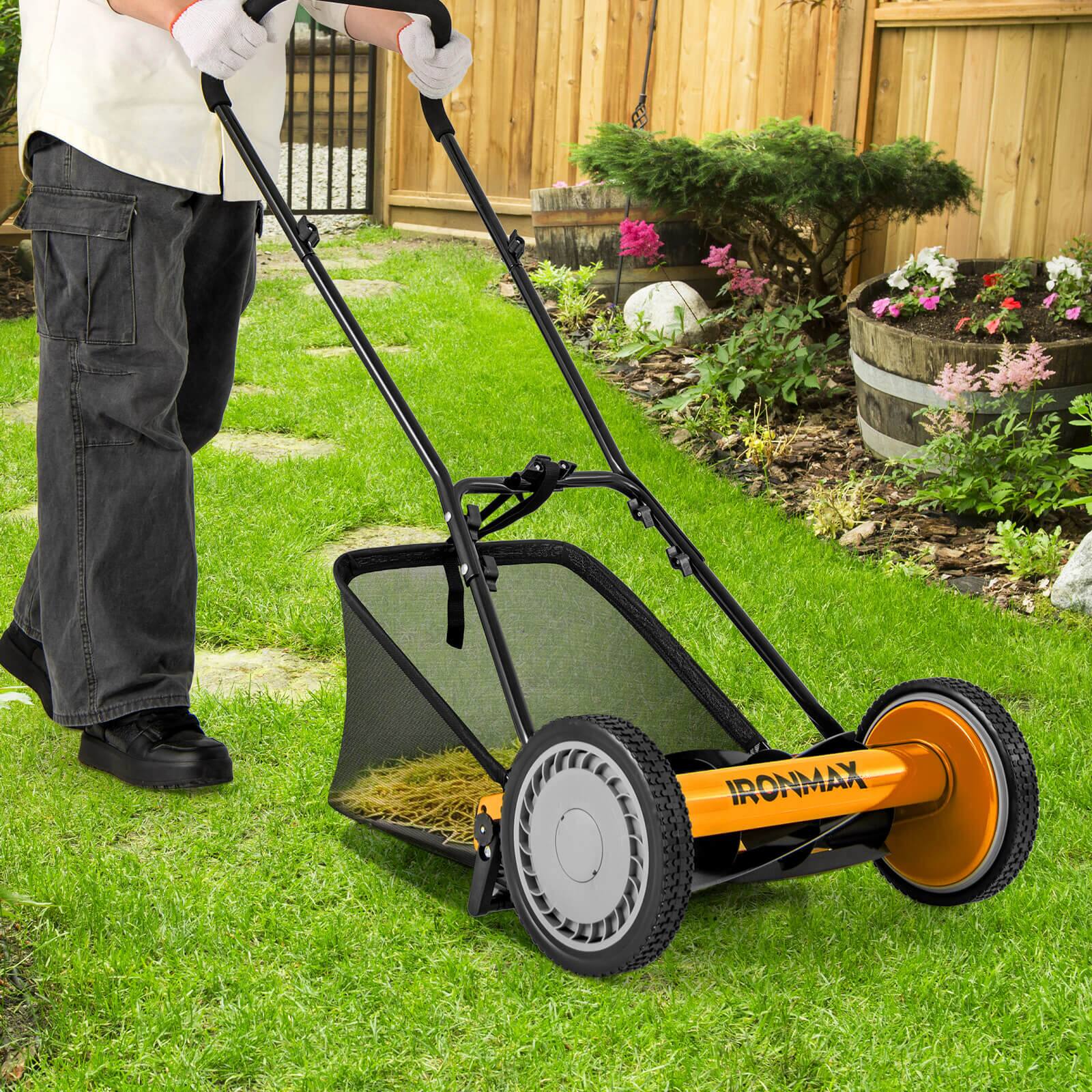 Alt View 1. Costway - Costway 16" Push Lawn Mower,Cordless Manual Reel Mower,6.9Gallon Removable Grass Catcher - Orange + Black.