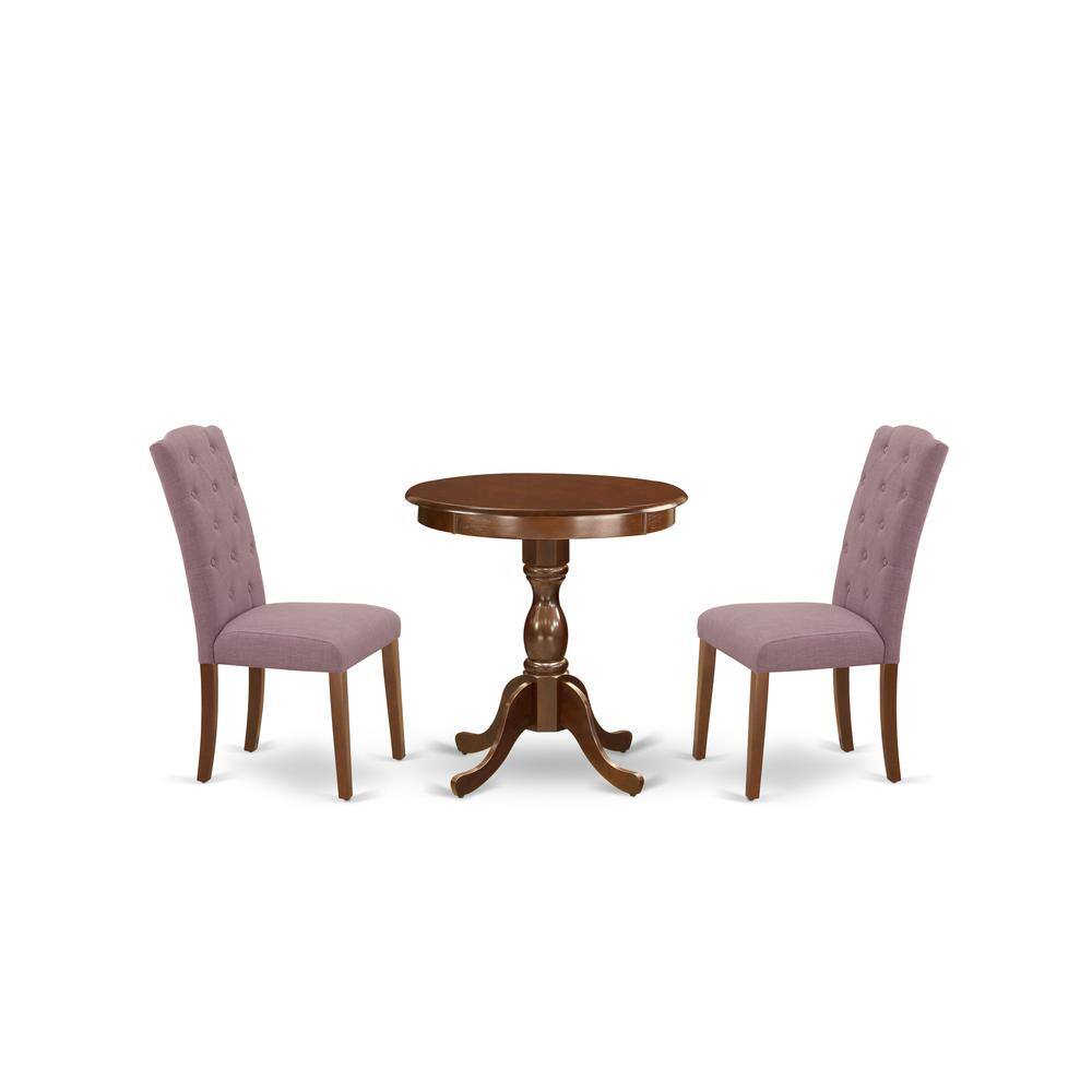 Left. East West Furniture - East West Furniture - ESCE3-MAH-10 - 3-Pc Dinette Room Set - 2 Kitchen Parson Chairs and 1 Dining Table (Mahogany - Linen White.