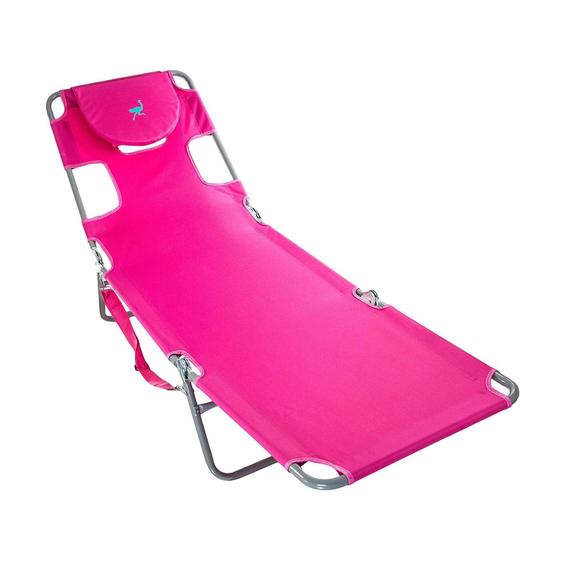 Alt View 4. Ostrich - Ostrich Chaise Lounge Folding Sunbathing Poolside and Beach Chair, Pink & Blue.