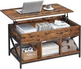 Songmics Home - VASAGLE Lift Top Coffee Table with Storage Shelf, Rustic and Black - Brown