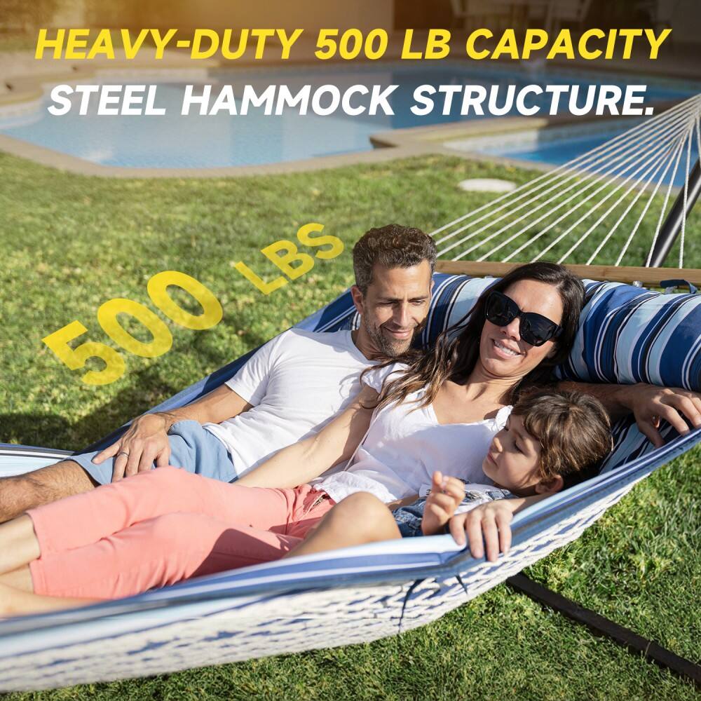 HEAVY-DUTY 500 LB CAPACITY  
STEEL HAMMOCK STRUCTURE.  

500 LBS