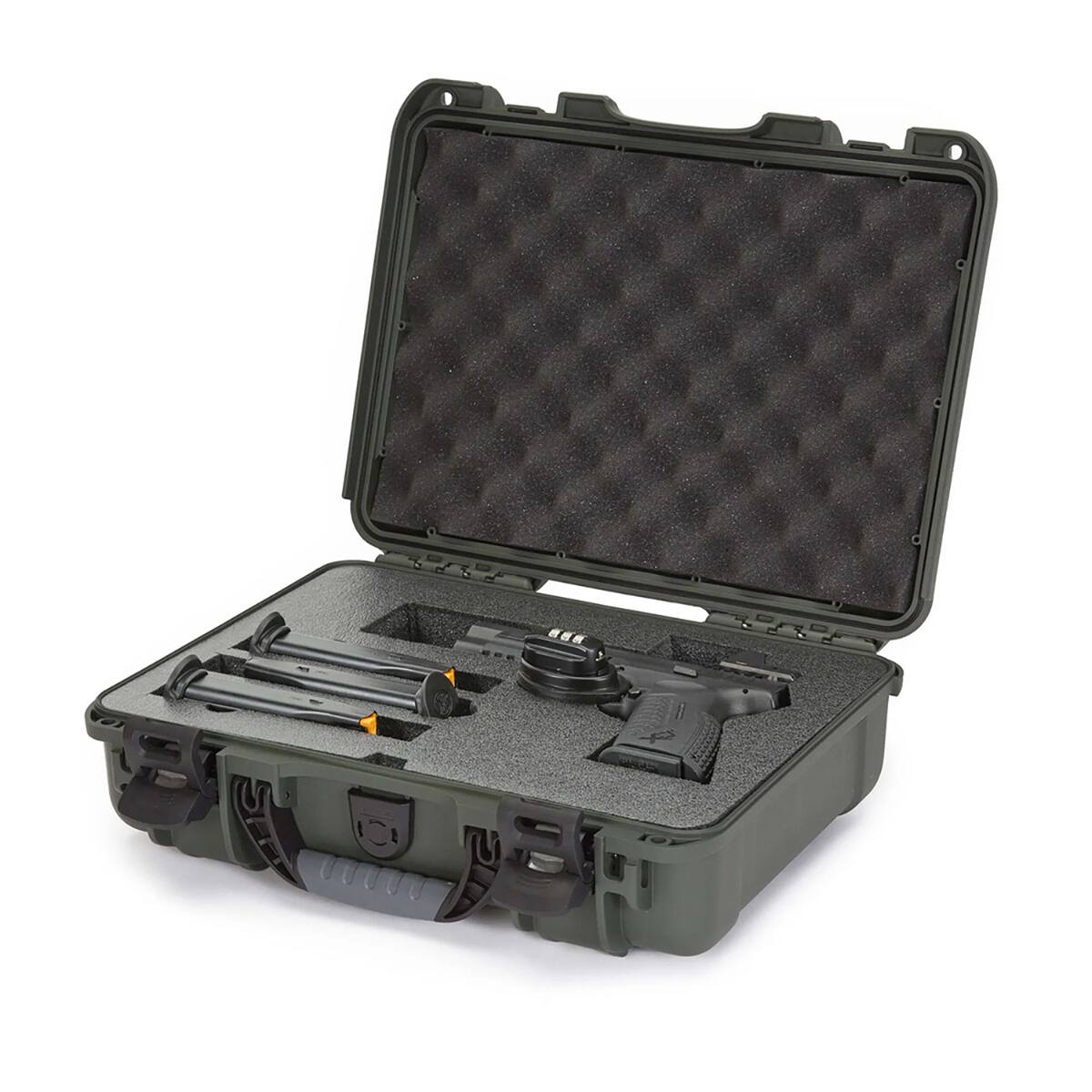 Front. NANUK - Nanuk 910 Waterproof Hard Case w/Foam Insert for Pistol Optic Ready, Olive - Olive.