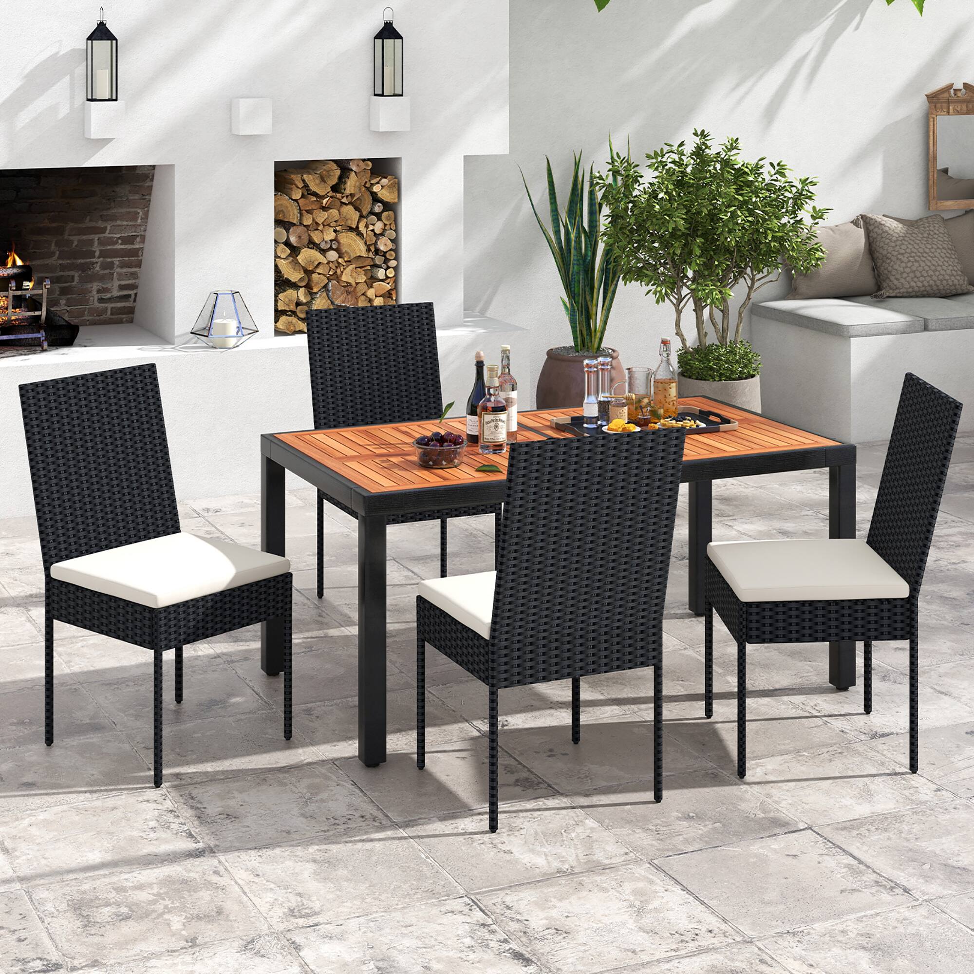 Alt View 4. Gymax - Gymax PE Wicker Patio Chairs Set of 2 Outdoor Dining Chairs w/ Cushions Off White - Off White, Black.