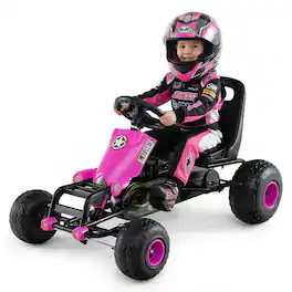 Costway - 4-Wheel Pedal Go Kart with Safety Hand Brake, Steering Wheel and Adjustable Seat - Pink