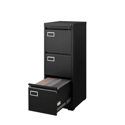Front. HTUTWOO - 3 Drawer File Cabinet with Lock - Vertical Metal Filing Cabinet for Home Office, Organizer Storage Fit Letter/A4/Legal - Black.