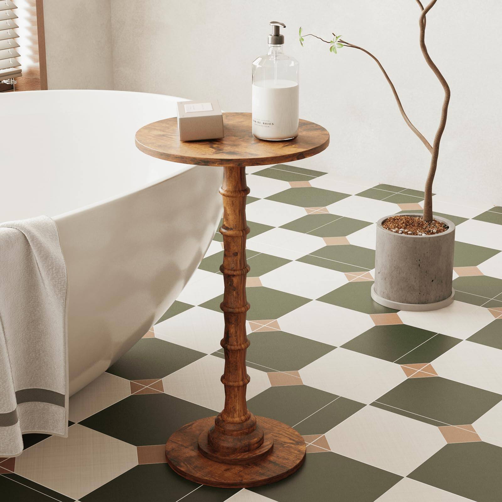 Alt View 2. PO3TICJUNKI3 - Round Side Table Modern Drink For Spaces End With Solid Wood Leg Living Room Bedroom Corners And Office rustic - Grey Oak.