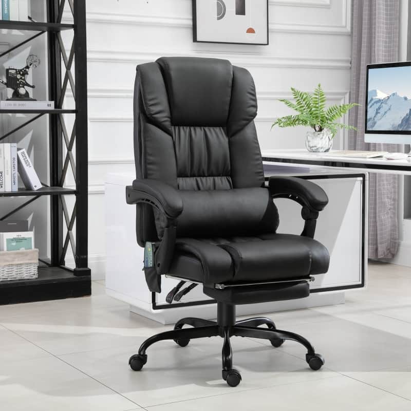 Anysun - Modern High-Back Reclining Massage Office Chair with Vibrating Points, Footrest and Remote - Black