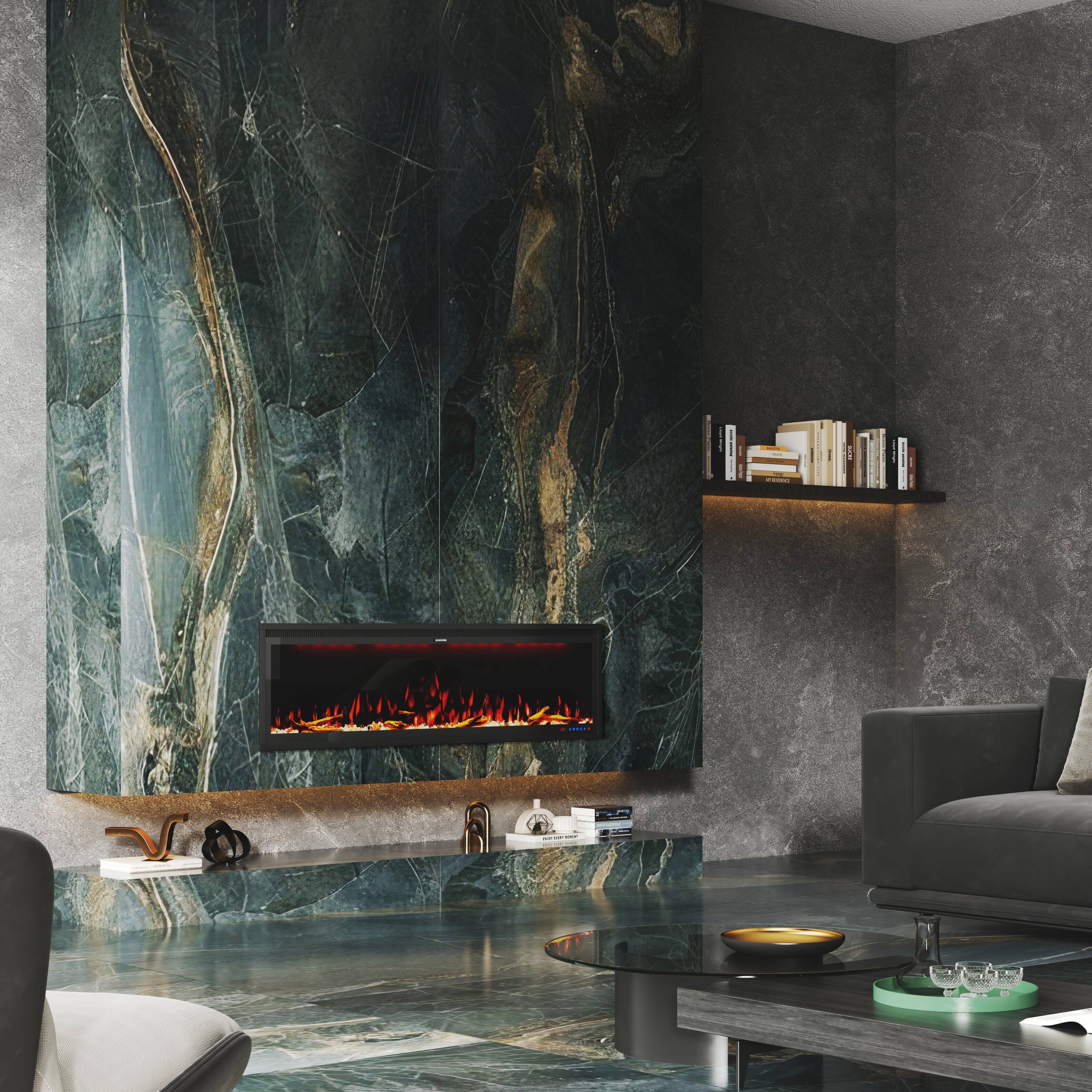 Alt View 9. Mondawe - 50" Wall Mounted/Recessed-in Electric Fireplace with Smart WIFI - Black.