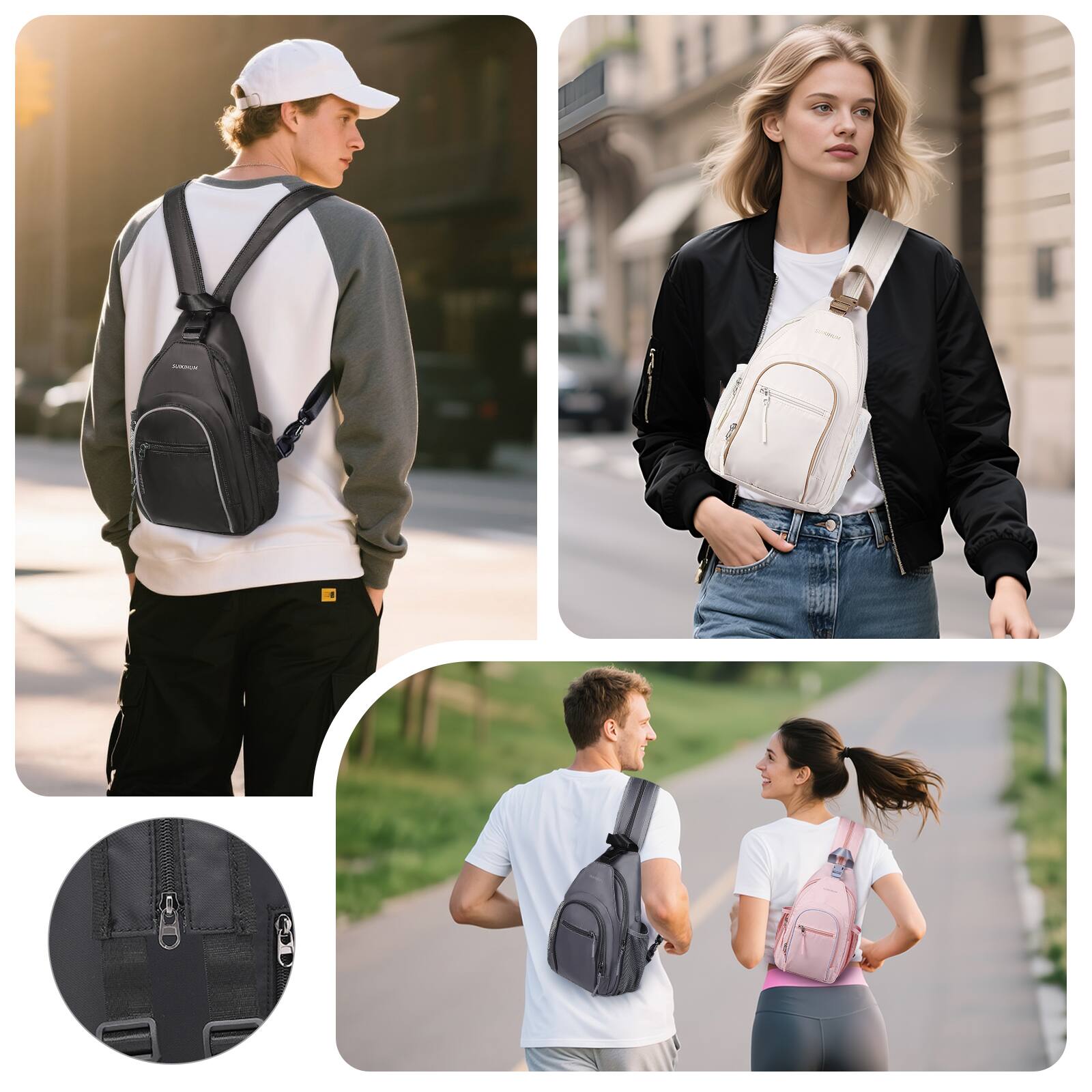 Alt View 1. Unique Bargains - Crossbody Sling Bag with Water Bottle Holder 8.3" Convertible Small Backpack Anti Theft Daypack Chest Fanny Pack - Black.