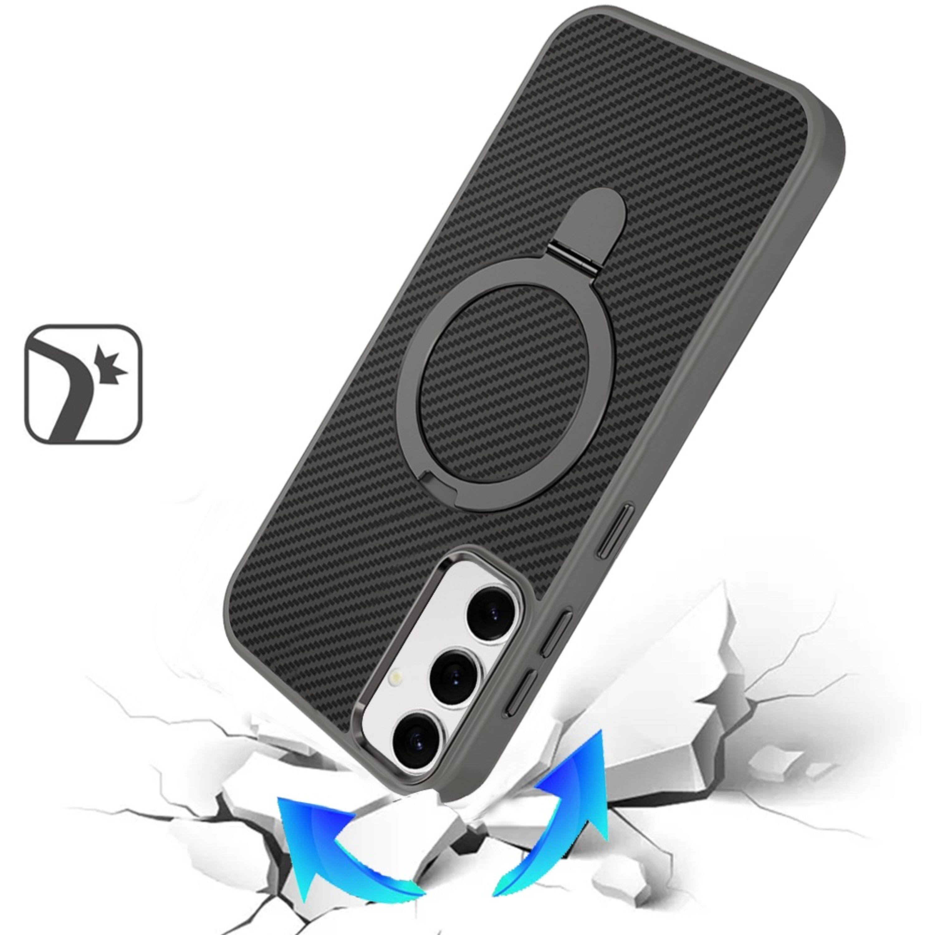 Left. Kitcheniva - Carbon Fiber Ring Stand Case With Tempered Glass For Samsung S26 Plus Gray - Gray.