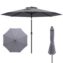 Costway - Outdoor Heavy Duty Market Umbrella with Tilt Mechanism Crank Handle 8 Sturdy Ribs - Gray