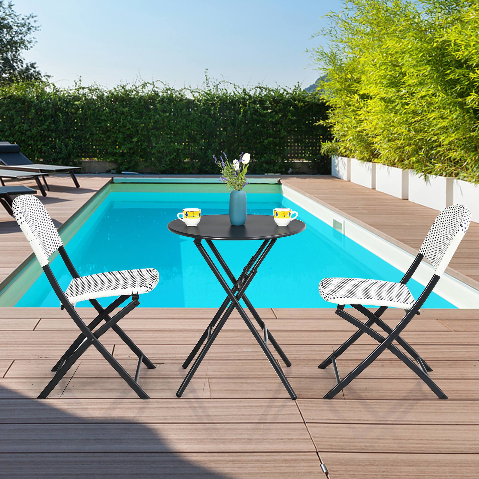 Alt View 4. Costway - Costway 3PCS Patio Rattan Bistro Set Folding Table Chairs Garden Deck - Black,White.