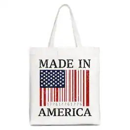OrnamentallyYou - Made In America Bar Code Flag Tote Bag, Patriotic 1776 USA 250th Anniversary Gift Shopper - White