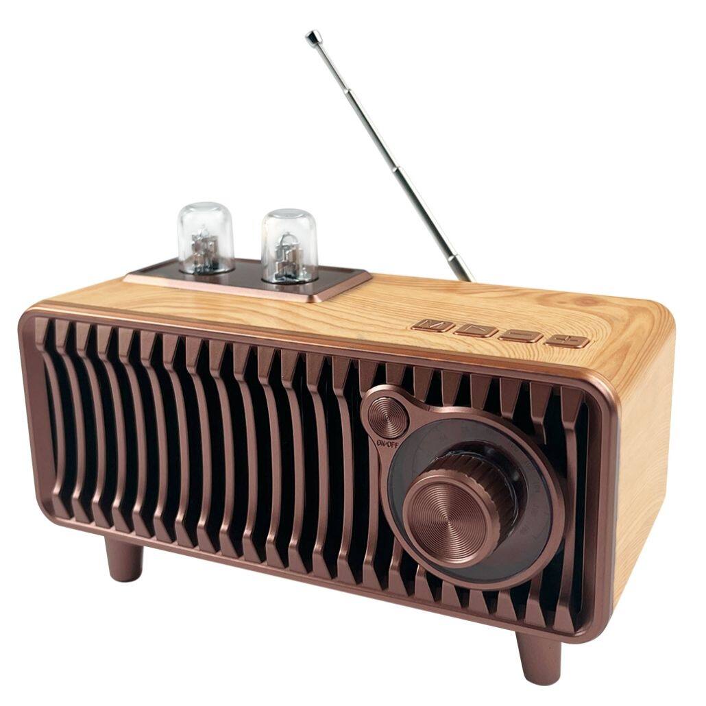 Phivve - 20W Wooden Vintage Speaker with FM Radio, Wireless BT, TWS Pairing, AUX/TF/USB, Rotary Knob, 8h Playtime