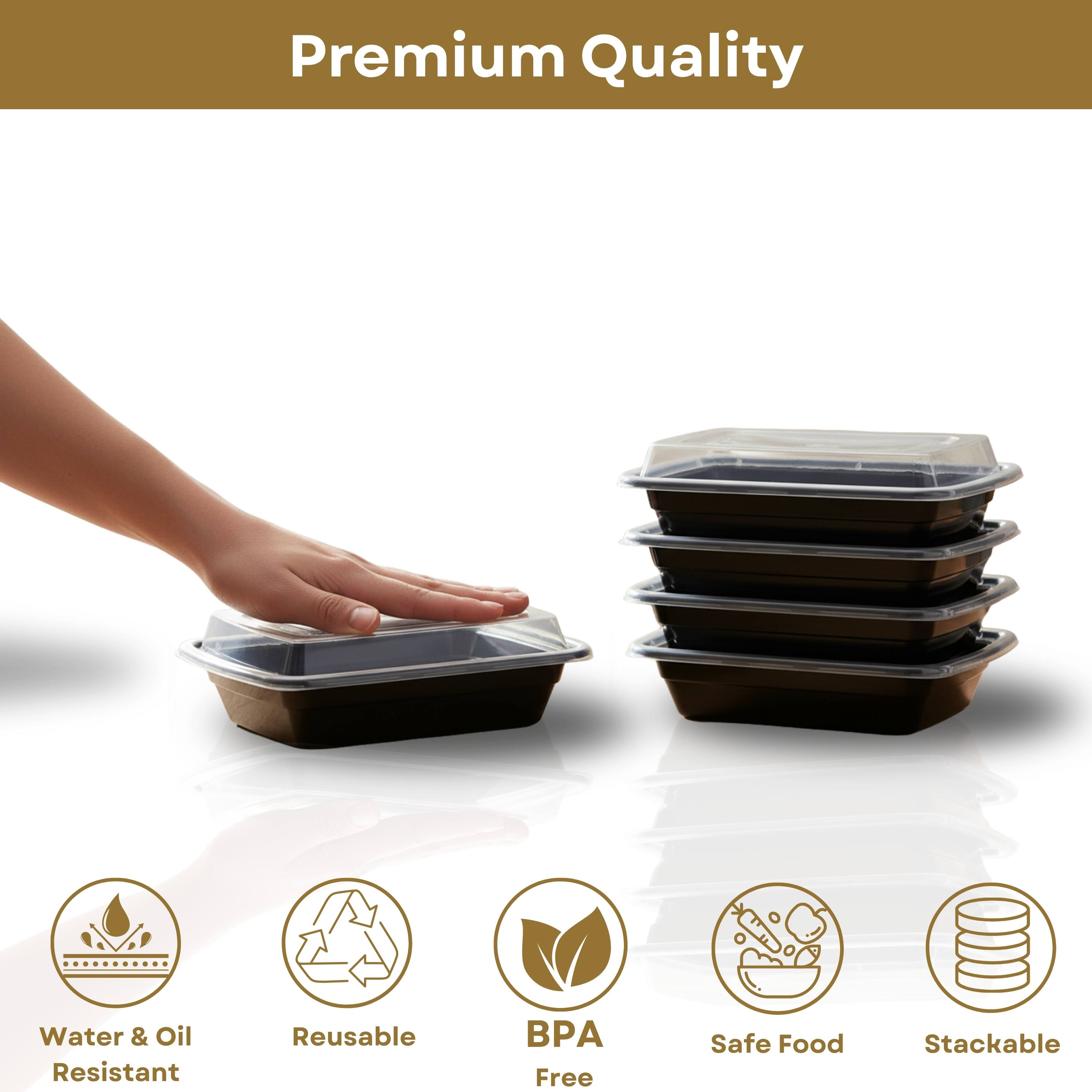 Premium Quality

Water & Oil Resistant  
Reusable  
BPA Free  
Safe Food  
Stackable