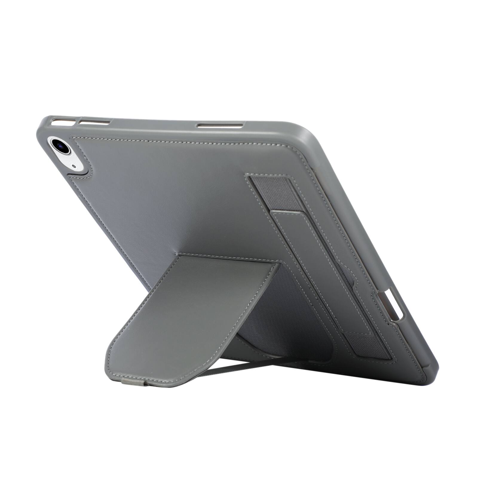 Angle. Dteck - Shockproof Case for Apple iPad (A16) 11" 2025 with Hand Strap and Foldable Kickstand, PU Leather TPU Protective Cover - Gary.